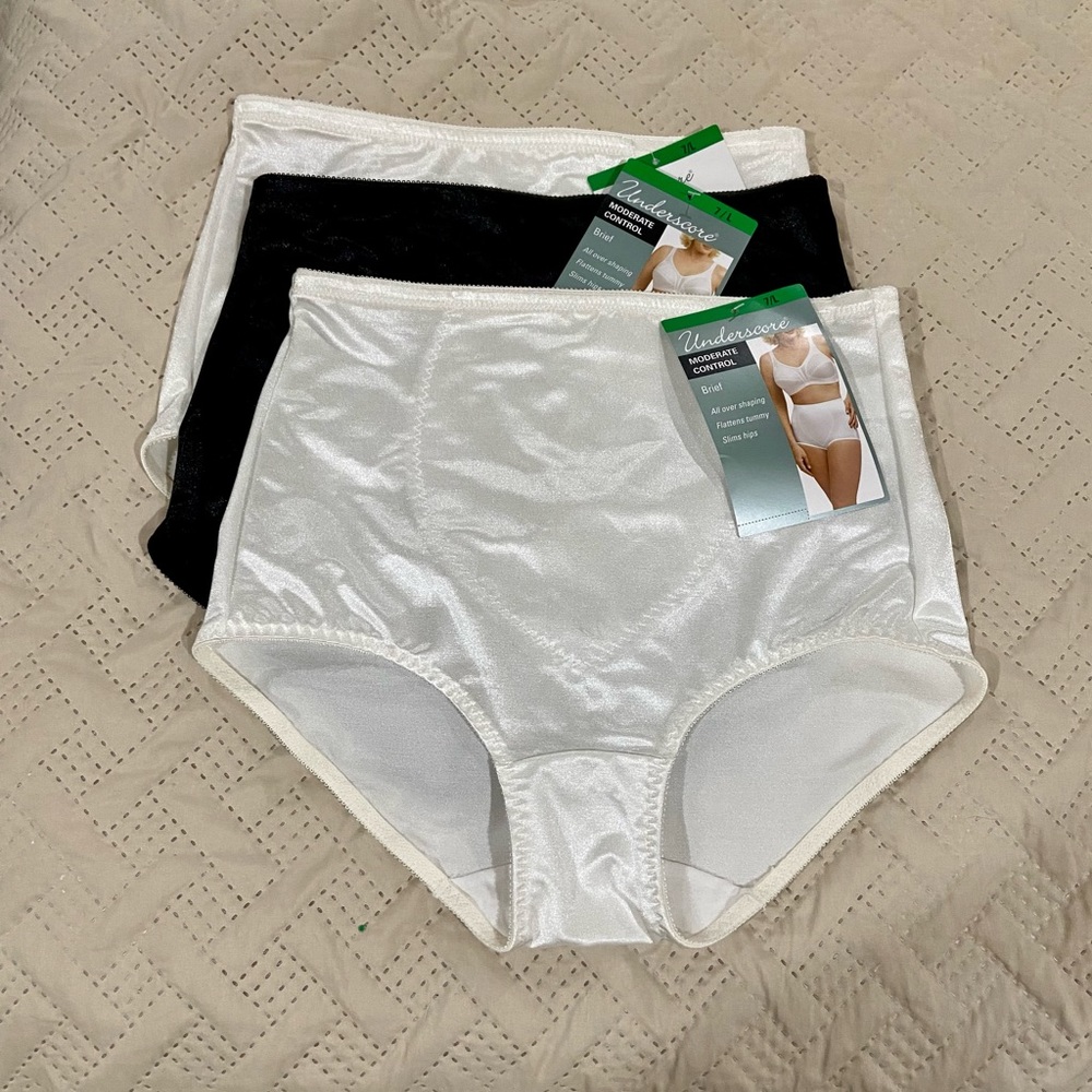 3 pair NWT Underscore moderate control brief panties 7/Large, black and white